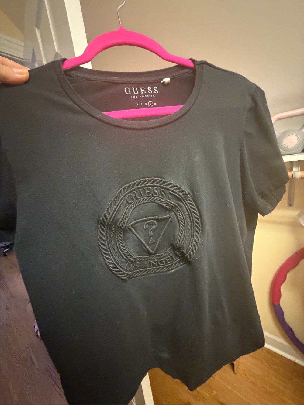 GUESS Black Short Sleeve Tee with Embossed Logo
